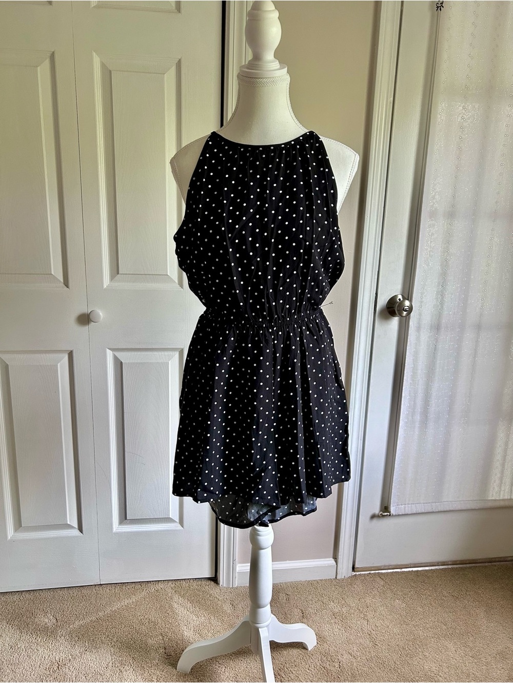 Old Navy Black Polka Dot Romper w Halter Neckline